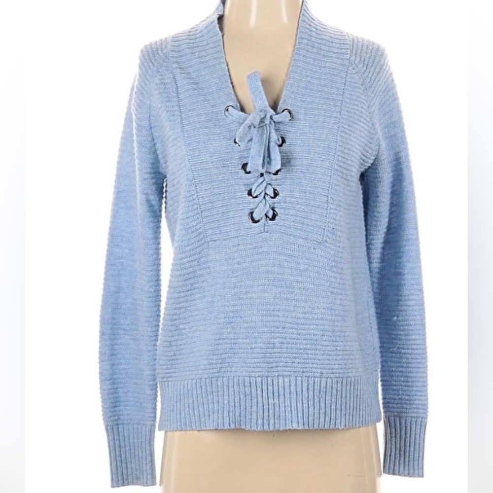 Lucky Brand V-Neck Lace-Up Sweater in Blue size medium in excellent condition.